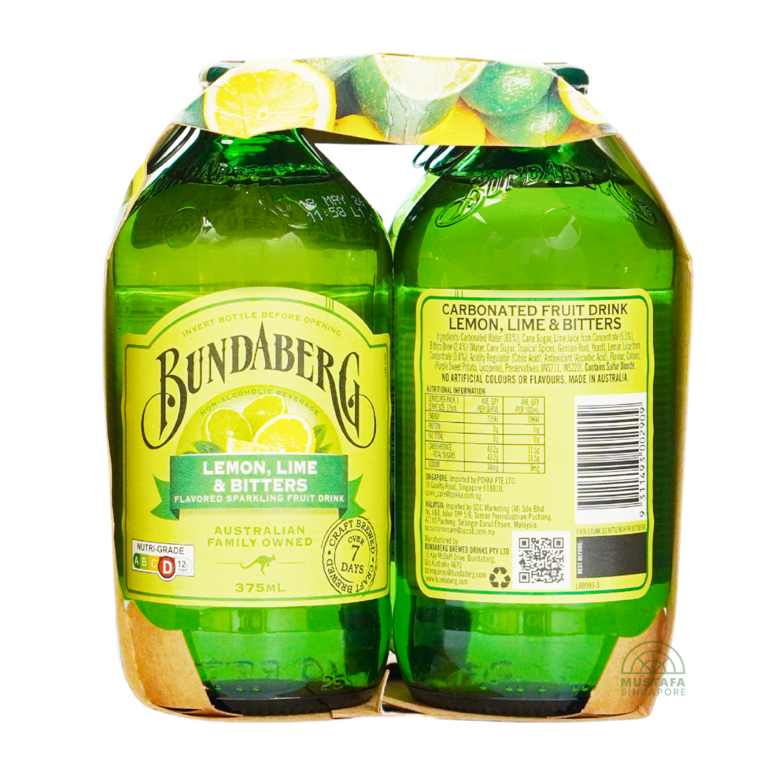 Bundaberg Lemon, Lime & Bitters Flavoured Sparking Fruit Drink 4 x 375ml