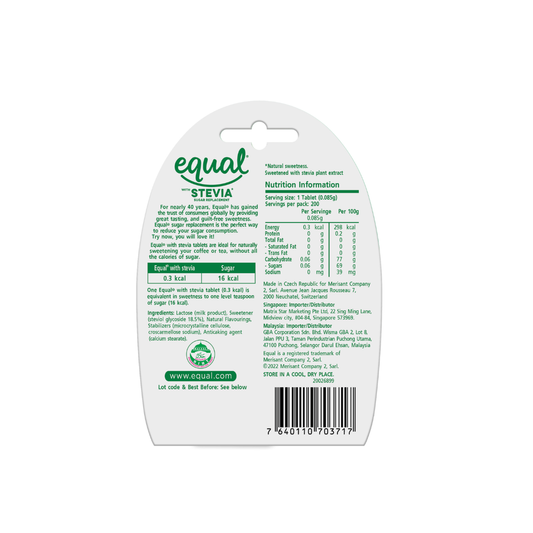 Equal With Stevia Sugar Replacement 200 Tablets 17g