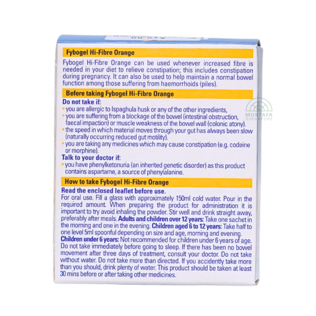 Fybogel Hi-Fibre Ispaghula Husk Orange Flavoured 10 sachets