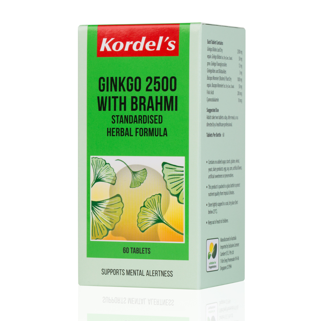 Kordel's Gingko 2500 With Brahmi Standardised herbal formula (60 Tabs)