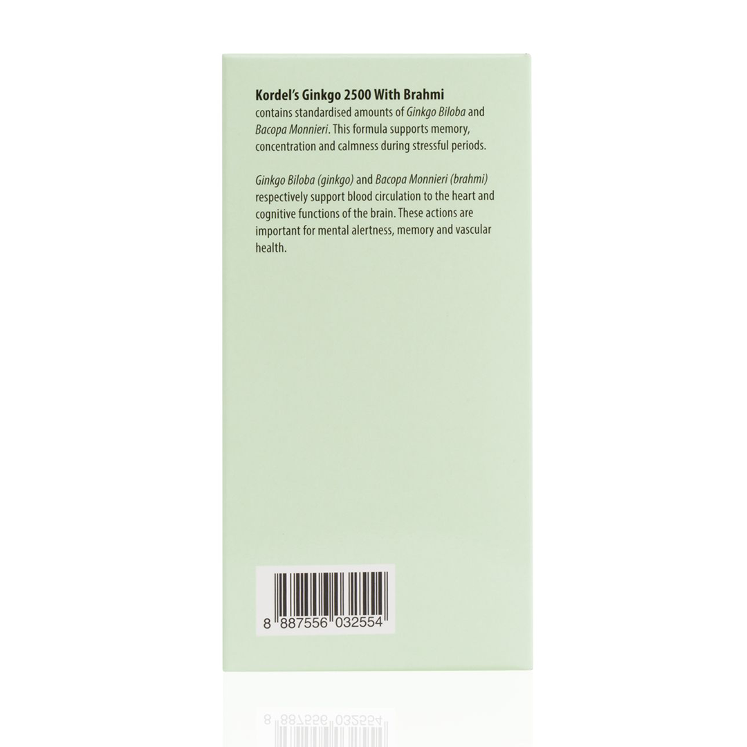 Kordel's Gingko 2500 With Brahmi Standardised herbal formula (60 Tabs)