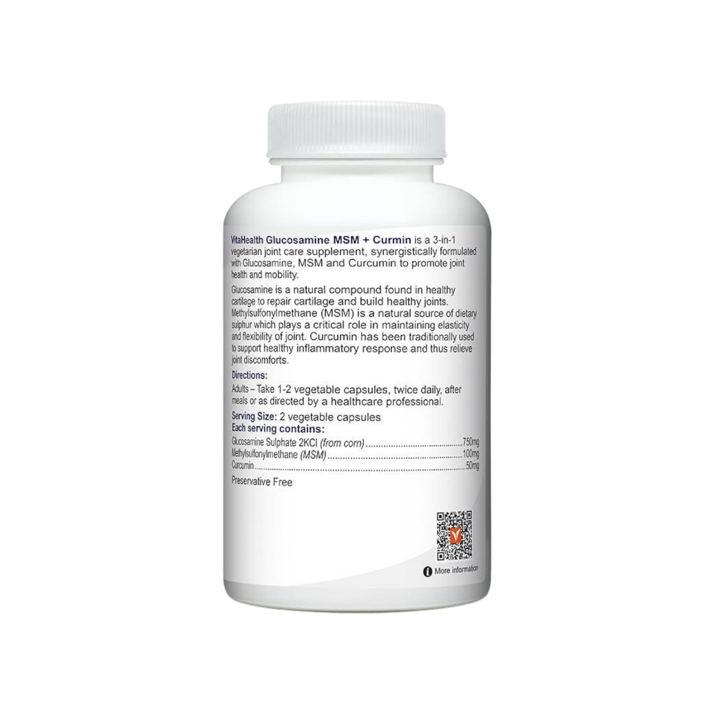 VitaHealth Vegetarian Glucosamine MSM+Curcumin 90s