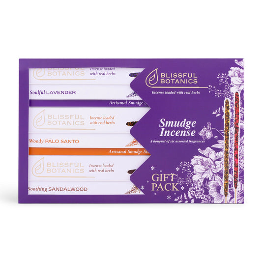 Sugandh Lok Blissful Botanics Smudge Incense Gift Pack 48 Sticks (Soothing Sandalwood, Soulful Lavender, Woody Palo Santo)