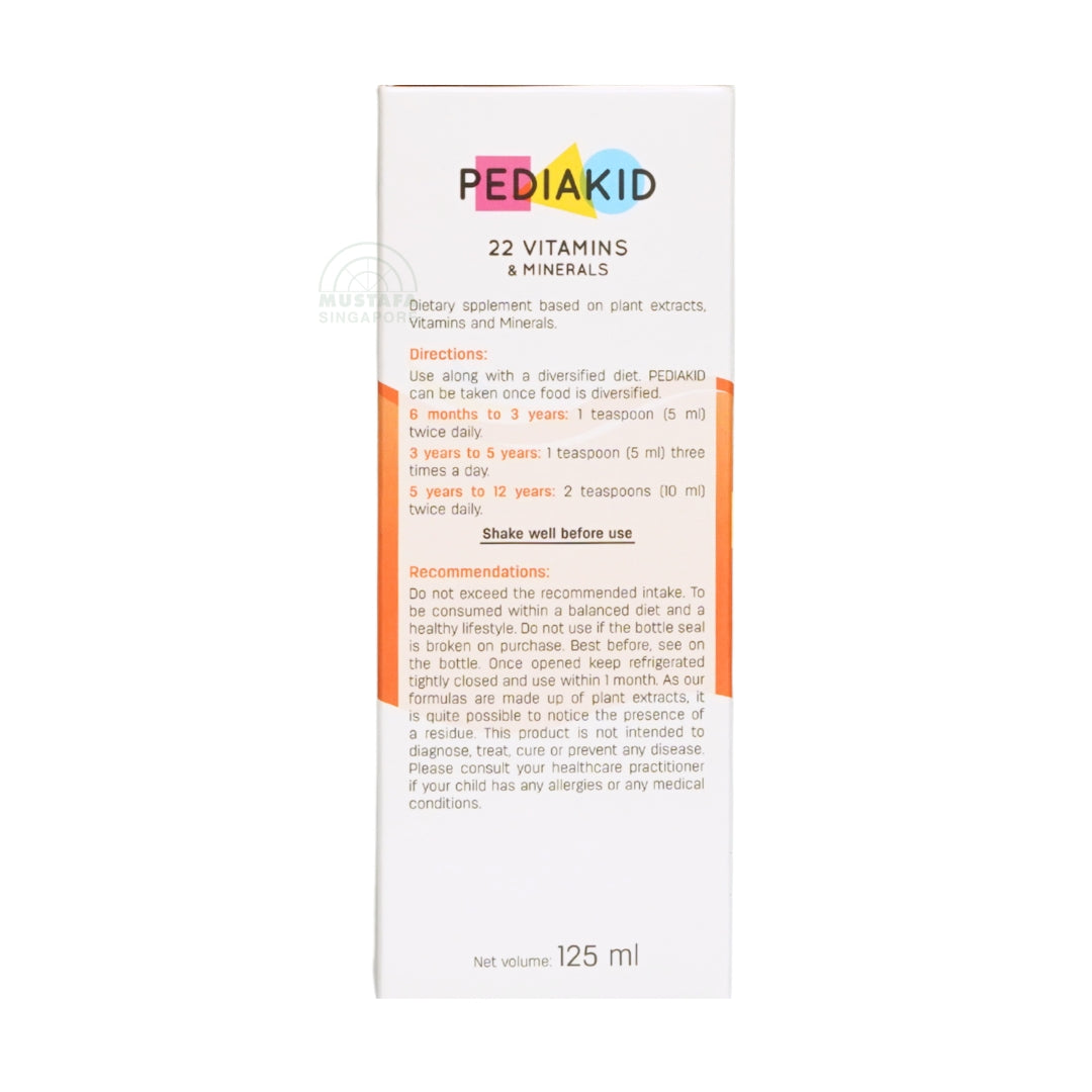 PEDIAKID 22 Vitamins + Minerals 125ml Orange Apricot Flavour Syrup