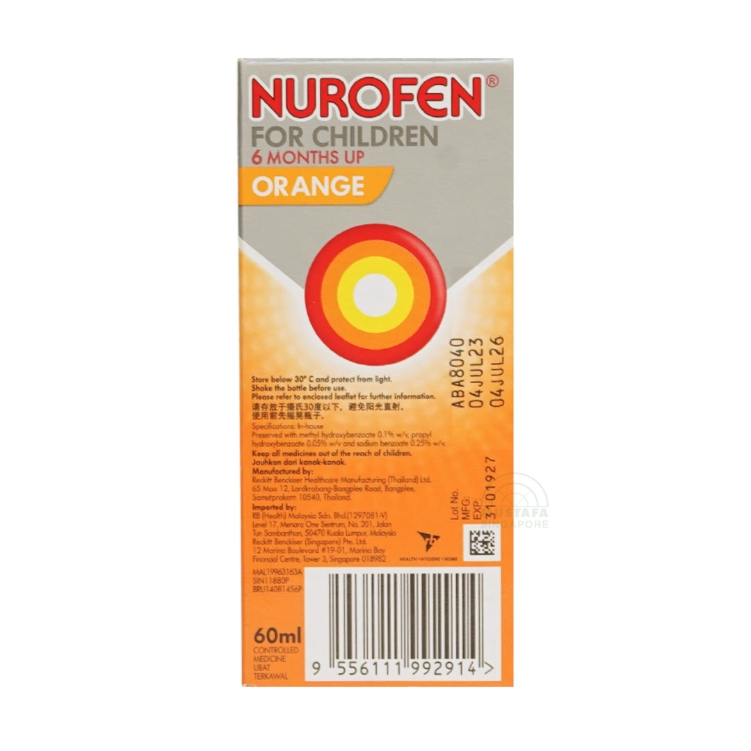 Nurofen Ibuprofen for Children Fever and Pain Relief Orange Flavoured 60ml