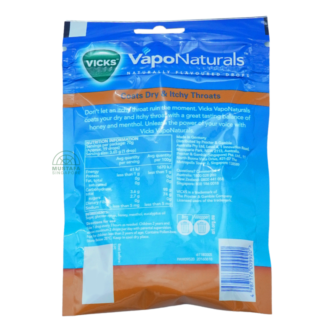 Vicks VapoNaturals Naturally Flavoured Drops Honey Flavour 70g