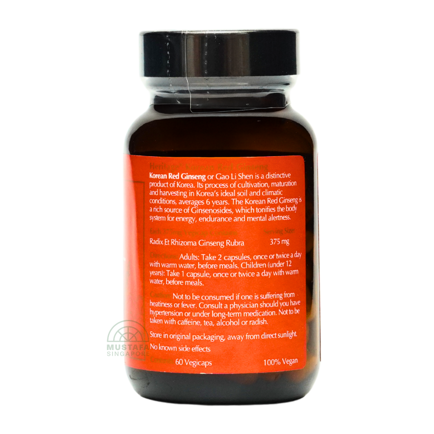 Heritage Korean Red Ginseng 60 Vegicaps 375mg