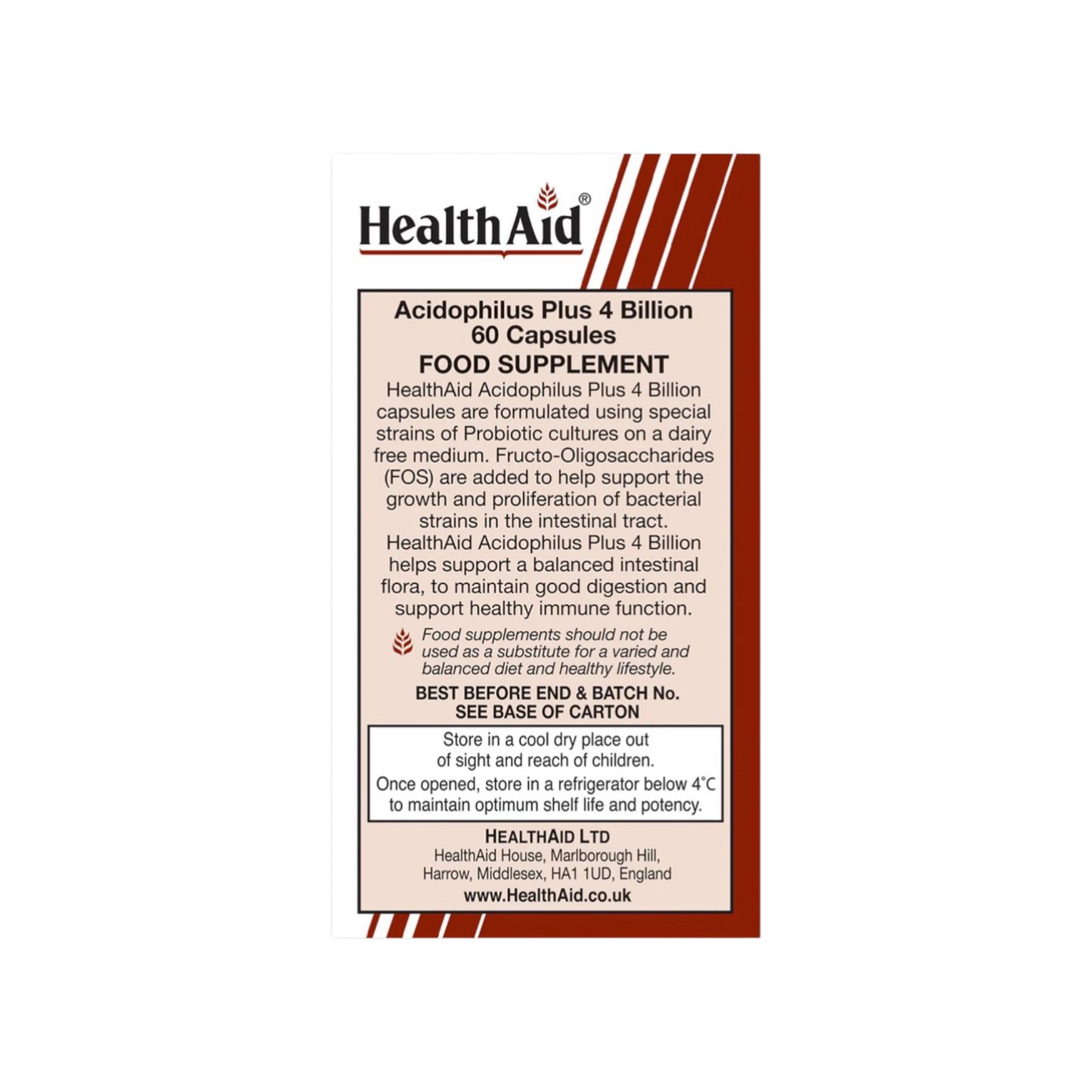 HealthAid Acidophilus Plus 4 Billion Vegicap 60s
