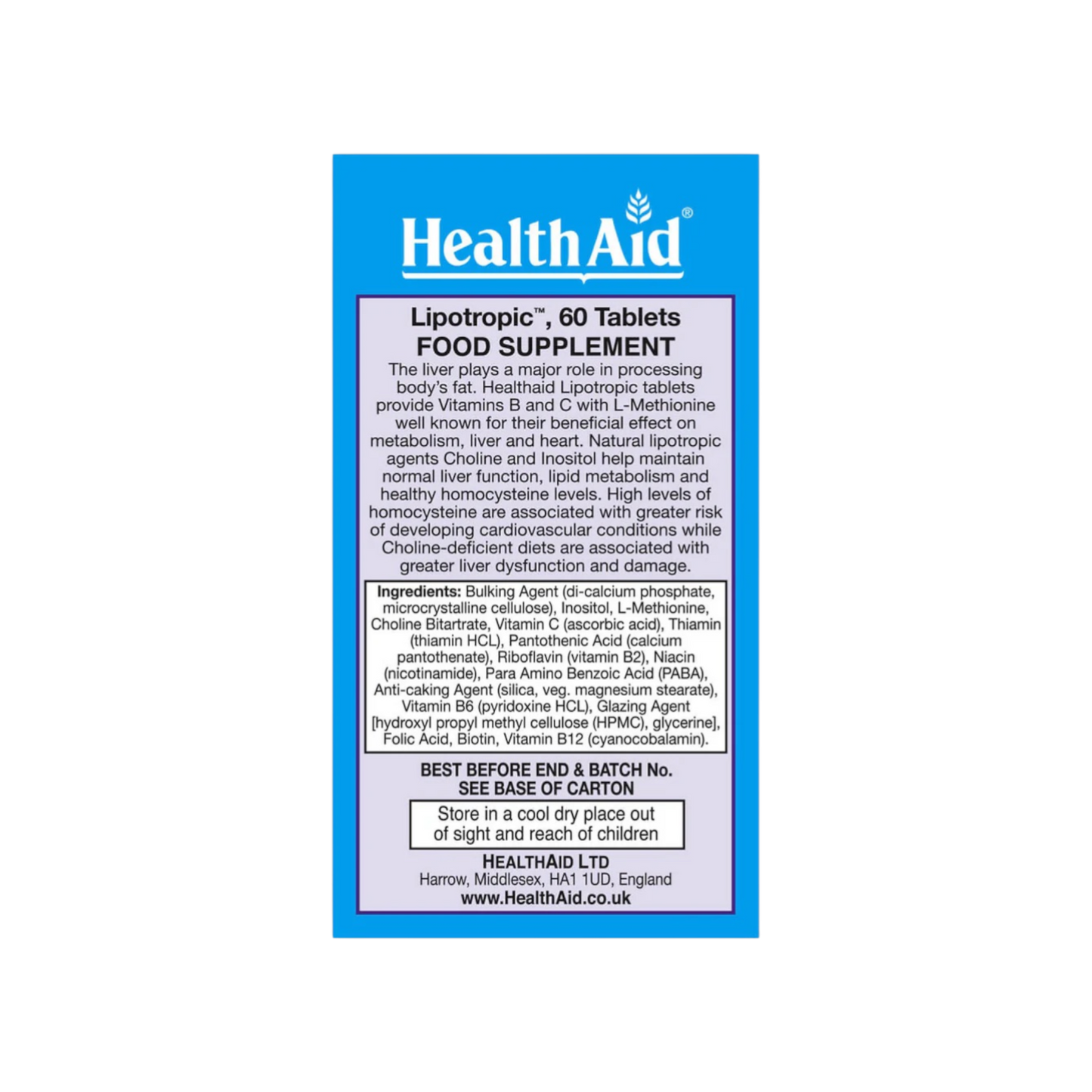 HealthAid Vitamin B+C Lipotropics Factors Tabs 60s
