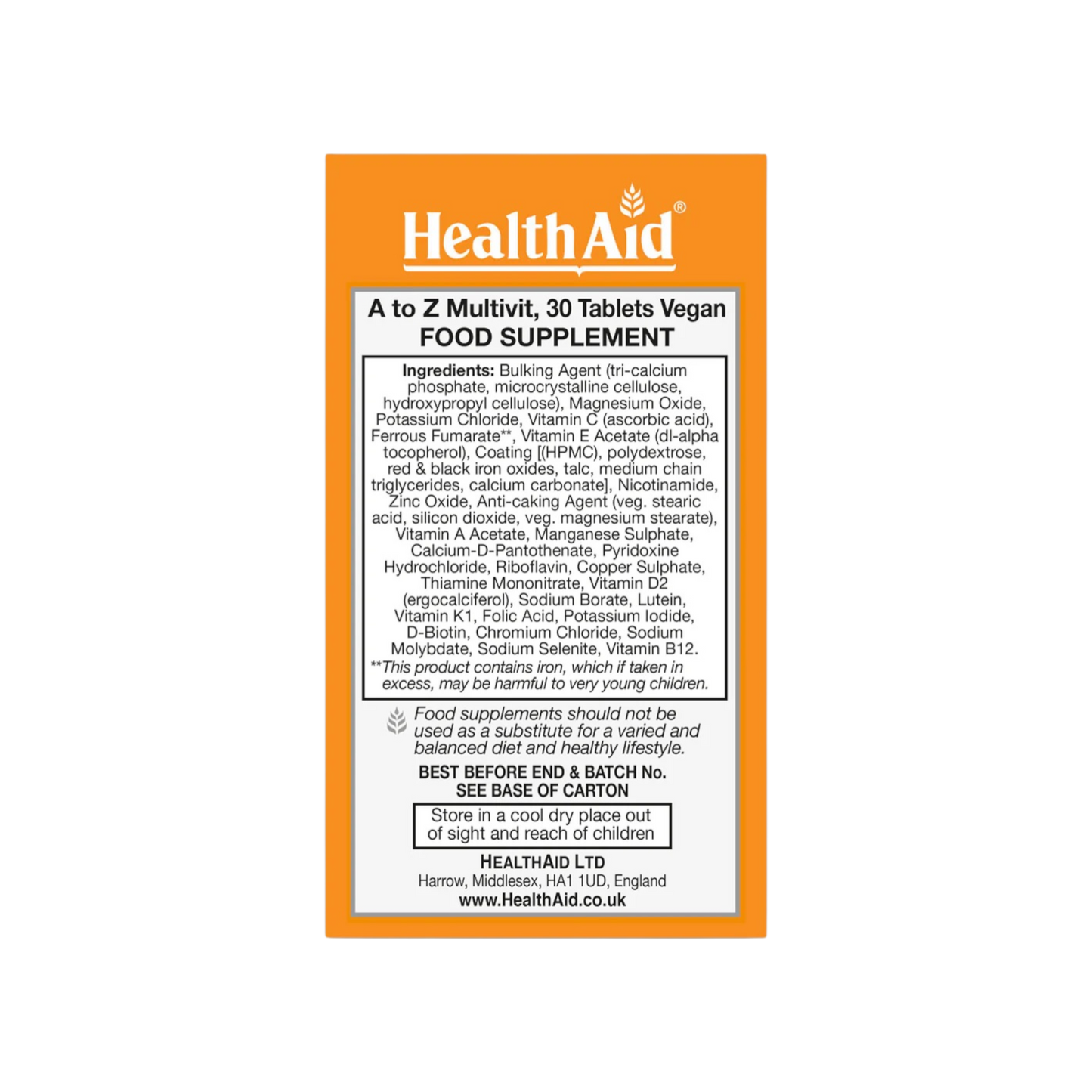 HealthAid A to Z Multivit + Mineral Tabs 30s