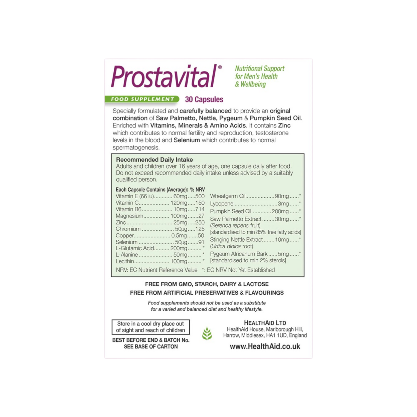 HealthAid Prostavital Capsules 30s (Blister Pack)