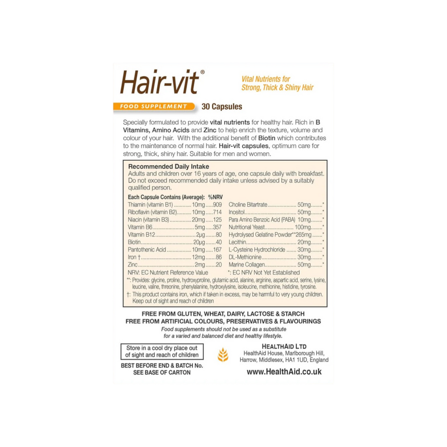 HealthAid Hair-vit Capsules 30s (Blister)