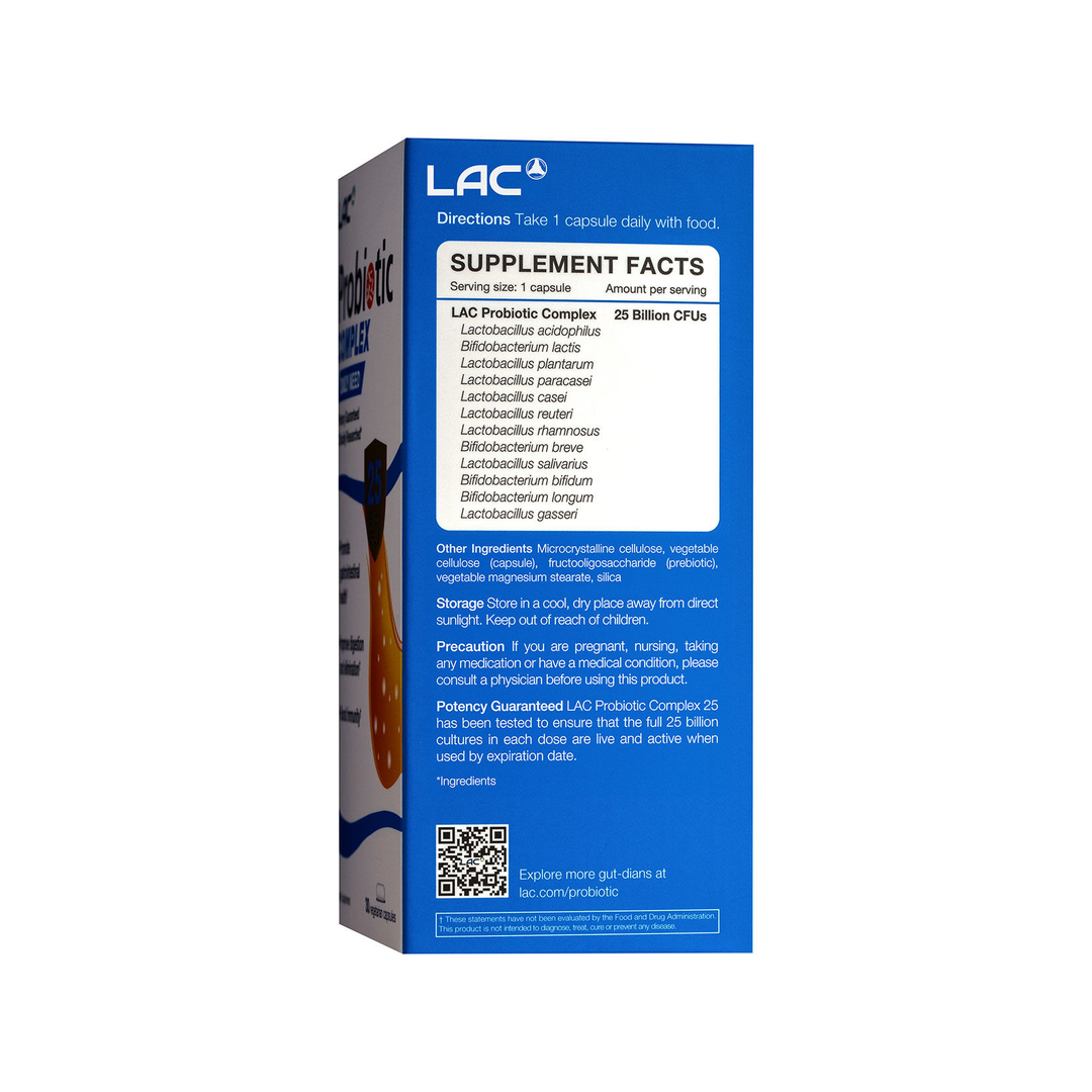 LAC Probiotic Complex Digestive Support 25 Billion CFU x 30 Capsules