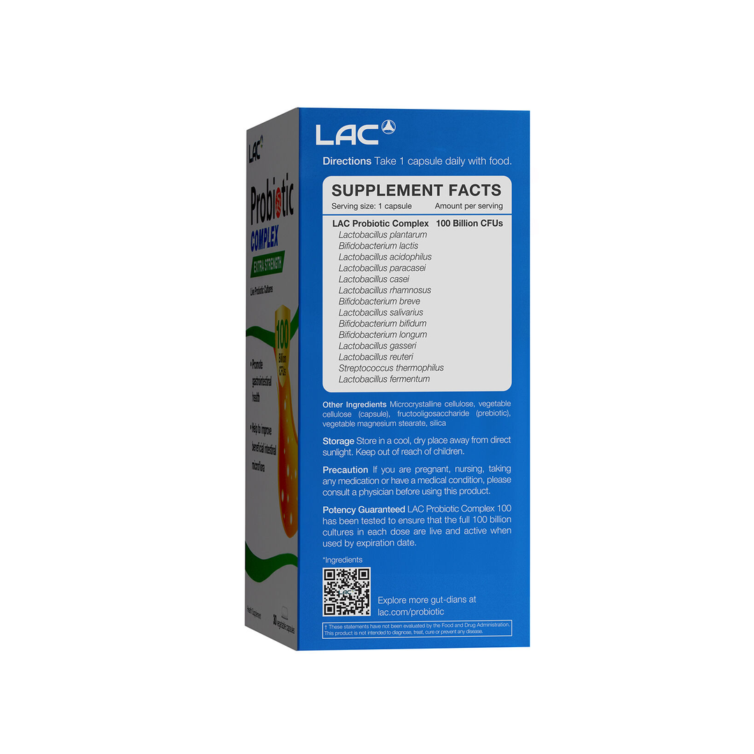 LAC Probiotic Complex Digestive Support 100 Billion CFU x 30 Capsules