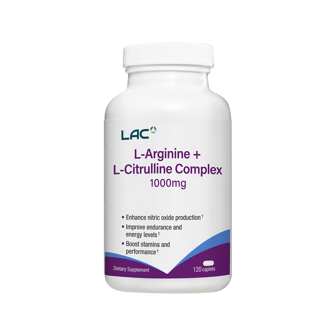 LAC L-Arginine Plus L-Citrulline Nitric Oxide Support 1000mg x 120 Capsules
