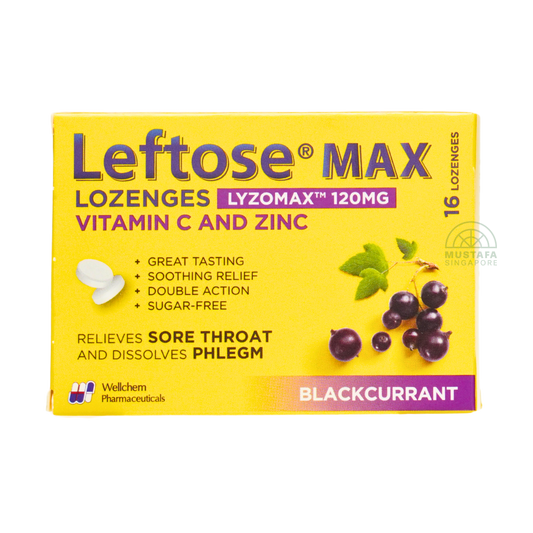 Leftose Max Blackcurrant Lozenges Vitamin C and Zinc Lyzomax 16 Lozenges 120mg