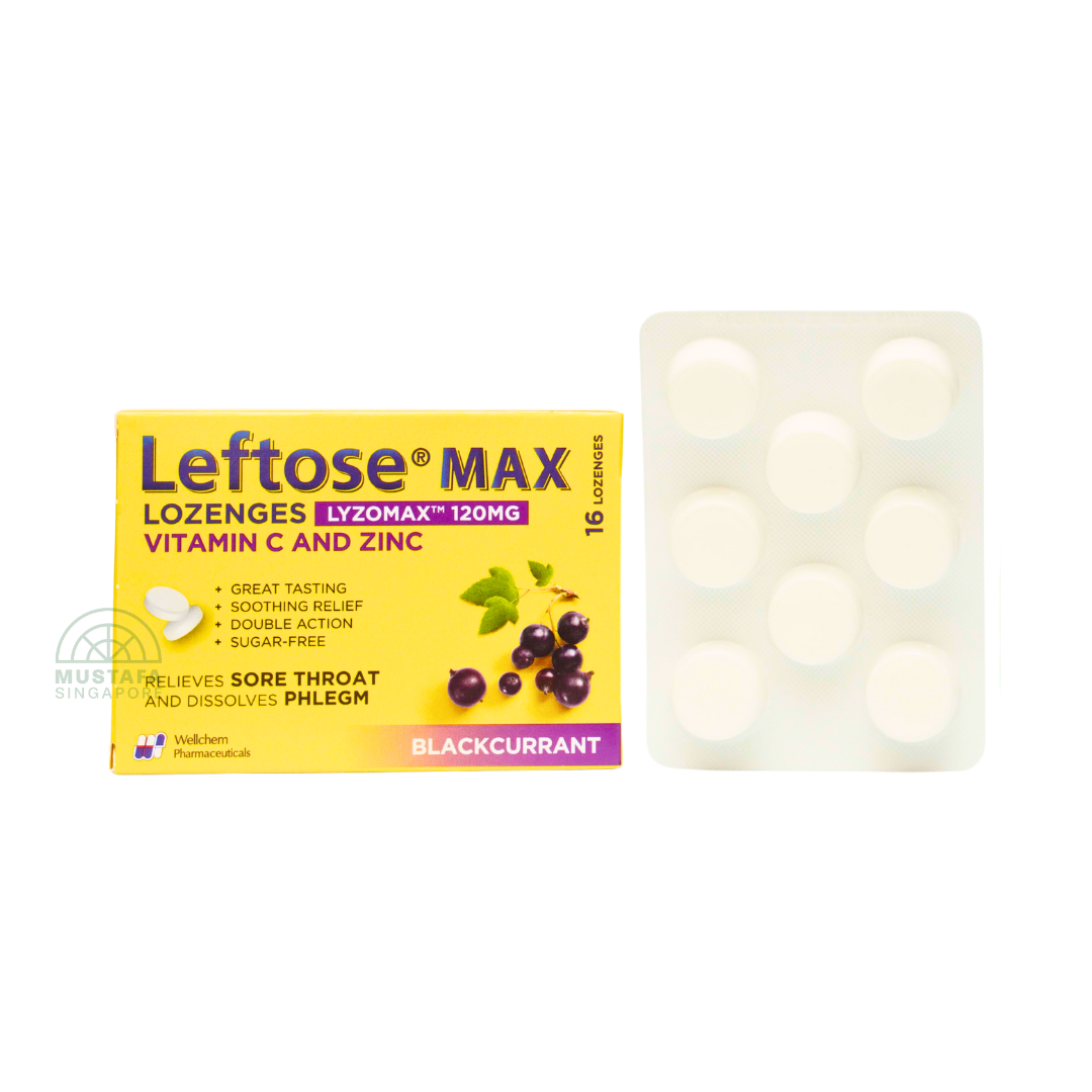 Leftose Max Blackcurrant Lozenges Vitamin C and Zinc Lyzomax 16 Lozenges 120mg