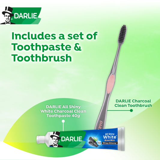 Darlie Travel Kit - All Shiny White Charcoal Clean Whitening Toothpaste 40g + 1s Toothbrush