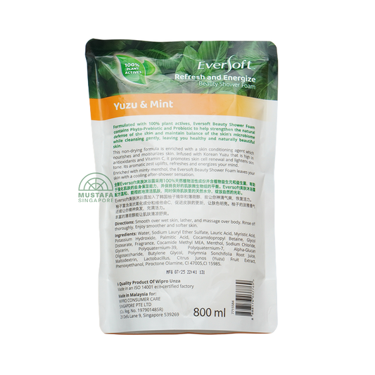 Eversoft Shower Foam Refill Pouch Yuzu & Mint 800ml