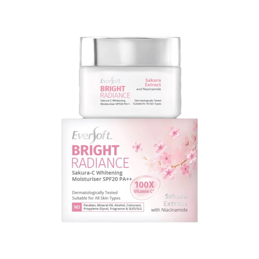 Eversoft Bright Radiance Sakura-C Whitening Moisturiser SPF 20 PA++ 50g (Free Eversoft Bright Radiance Sakura-C Whitening Gel Moisturiser 50g)