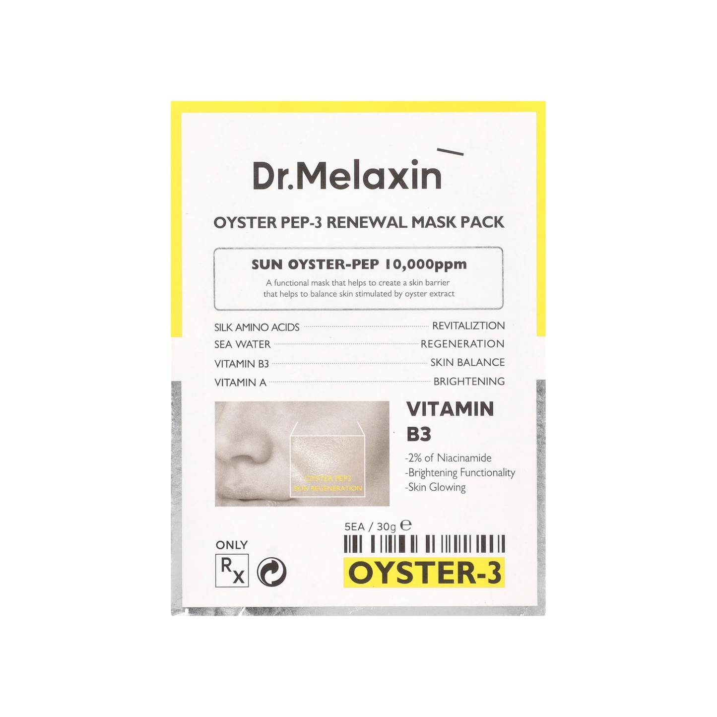 Dr.Melaxin Oyster Pep-3 Renewal Beauty Mask Pack 5s