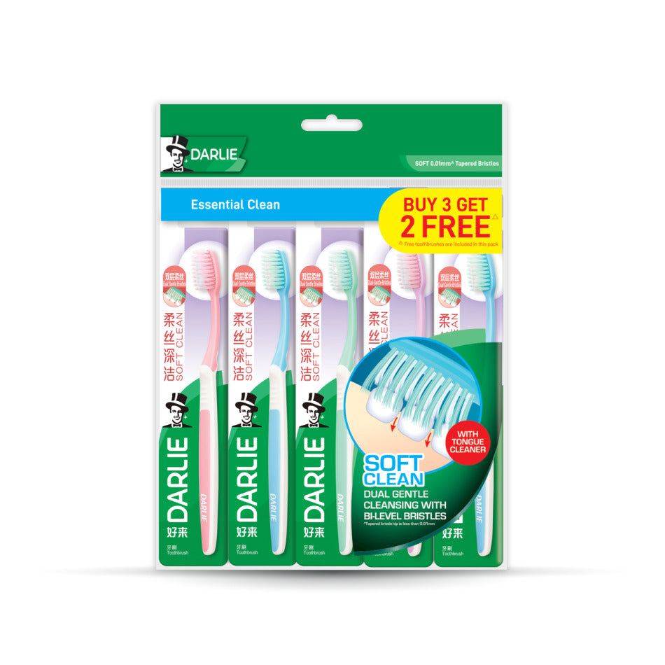 Darlie Soft & Clean Soft Bristles Toothbrush Value Pack 5s