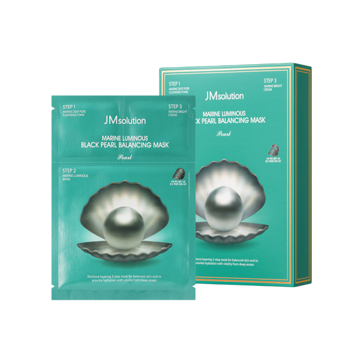 JMSolution Marine Luminous Black Pearl Balancing Mask Plus 1.5ml + 1.5ml + 30ml x 10s