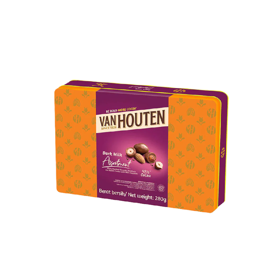 Van Houten Dark Milk Assortment Chocolate Tin Box 280g