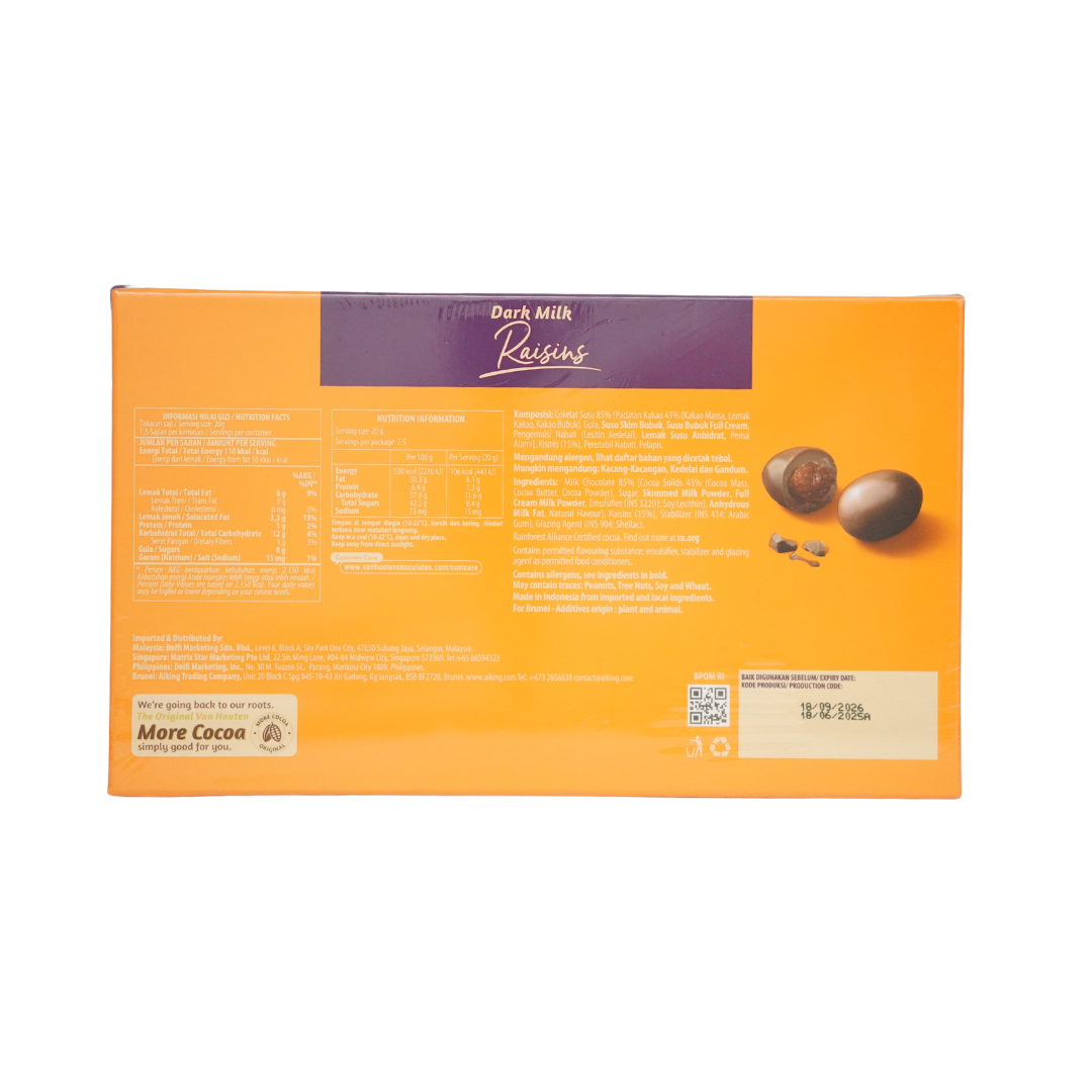 Van Houten Dark Milk Raisins Box Chocolate 150g