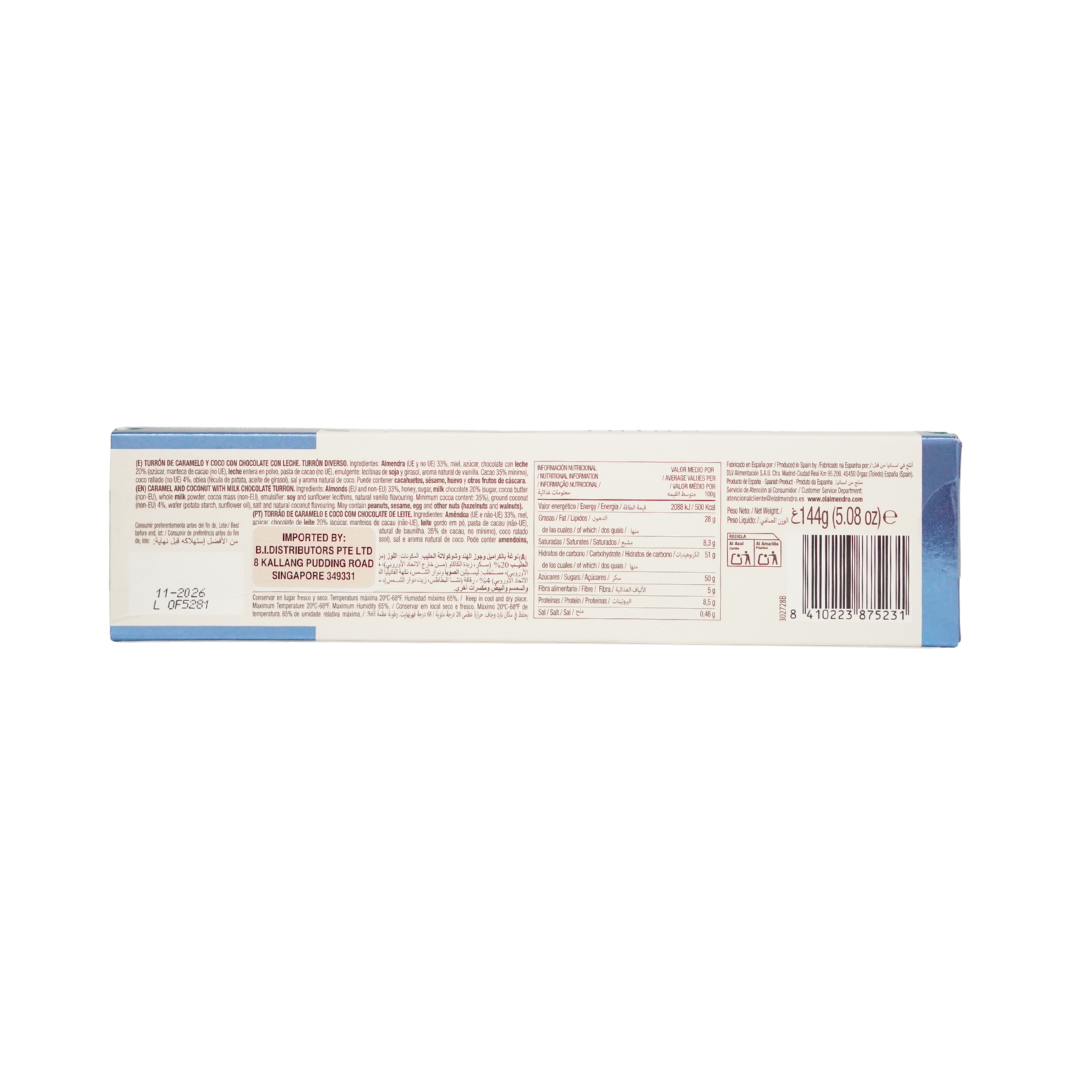 El Almendro Thins Milk Chocolate Crunchy Almond Coconut Caramel Turron 144g