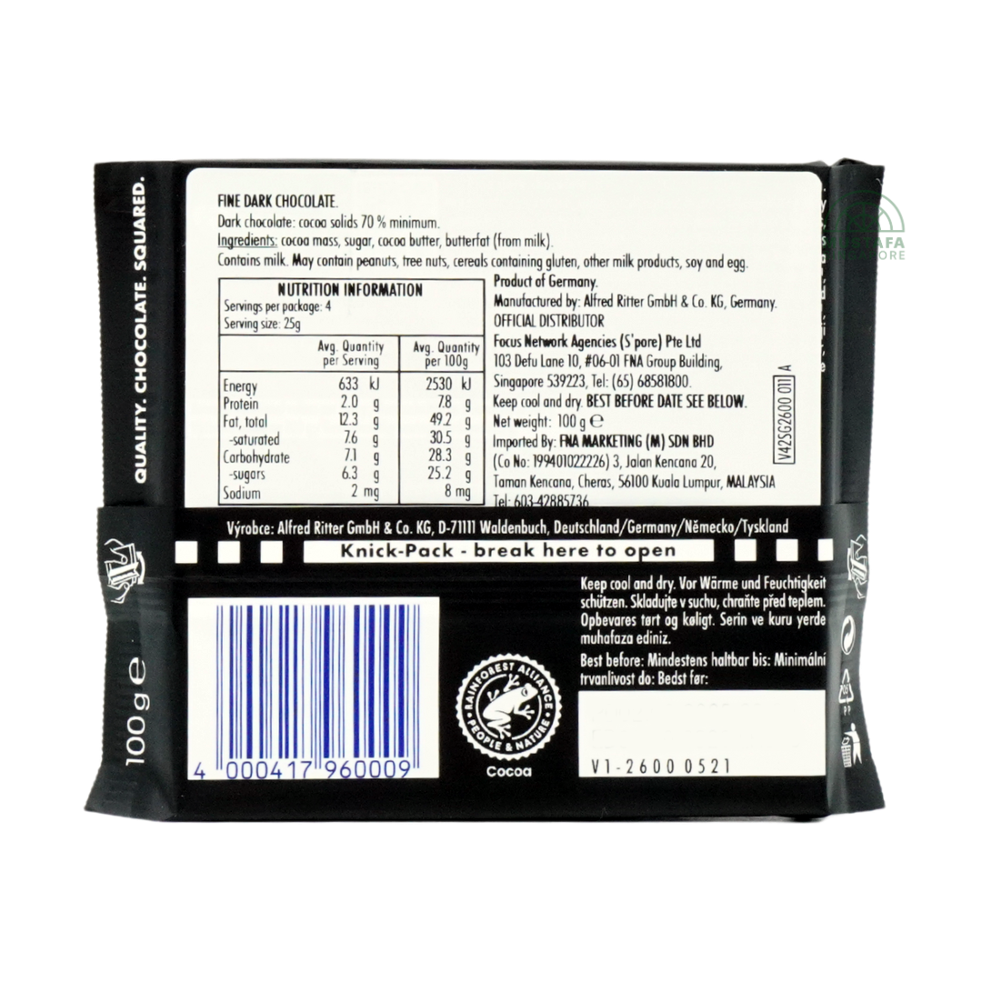 Ritter Sport Fine Extra Dark Chocolate 70% 100g