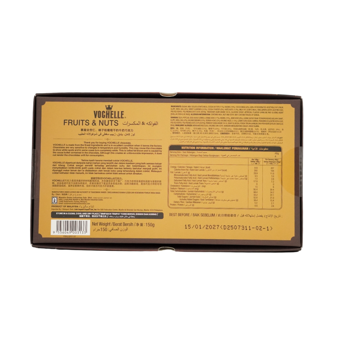Vochelle Fruits Nuts Milk Chocolate Box 150g
