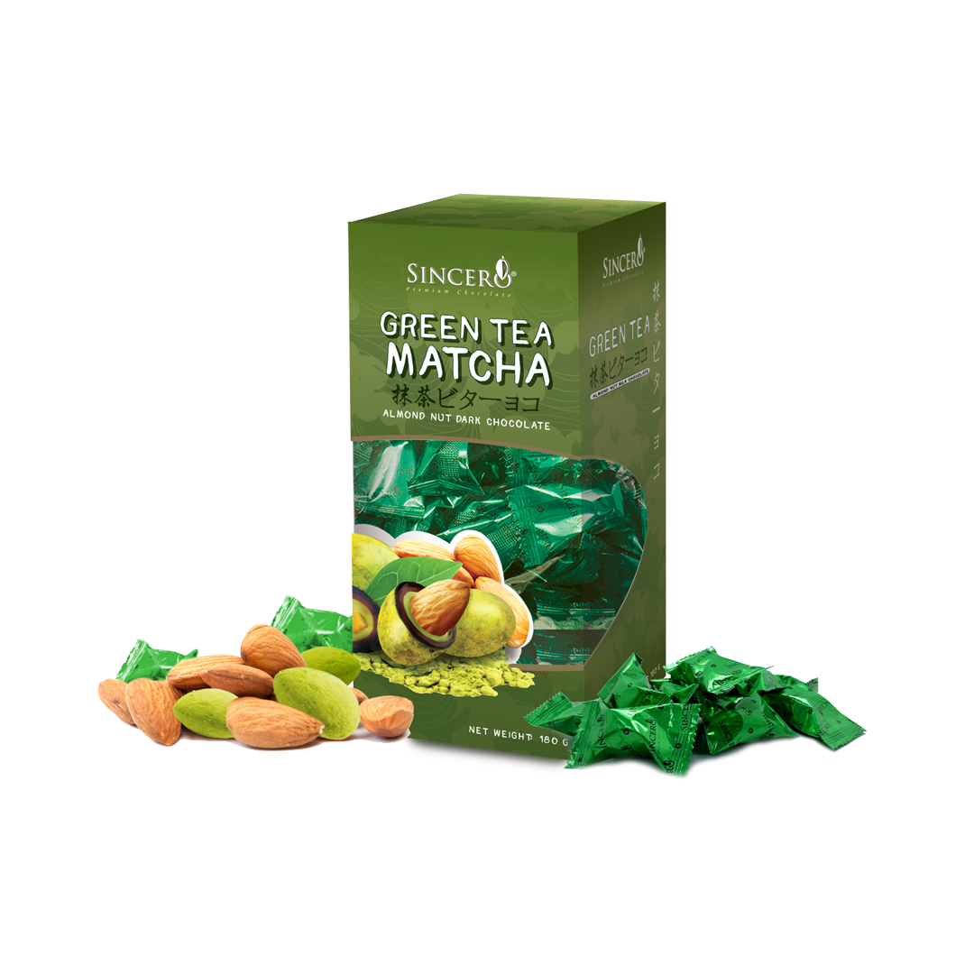 Sincero Premium Chocolate Green Tea Matcha Almond Nut Dark Chocolate 180g