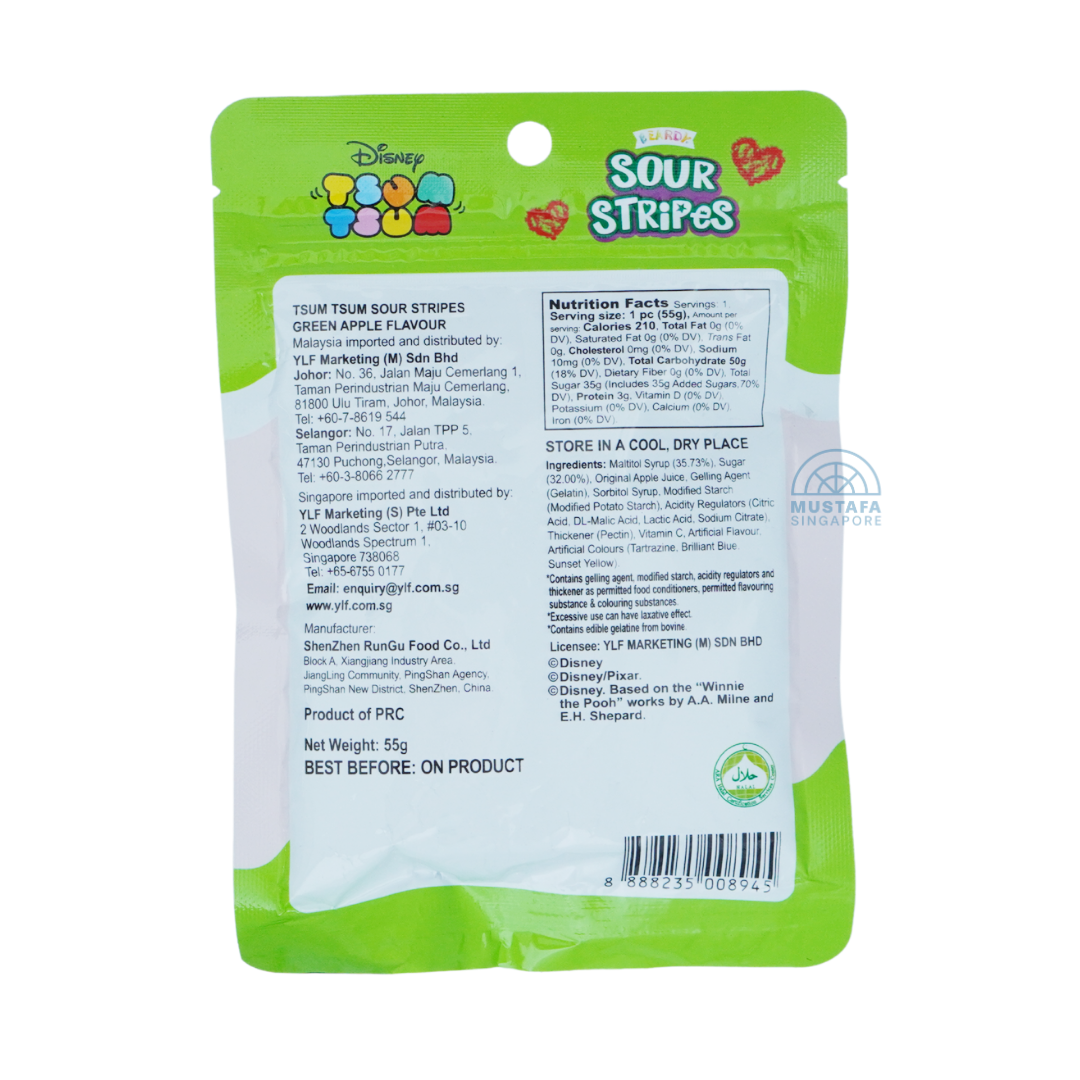 Beardy Sour Stripes Disney Tsum Tsum Green Apple Flavour 55g