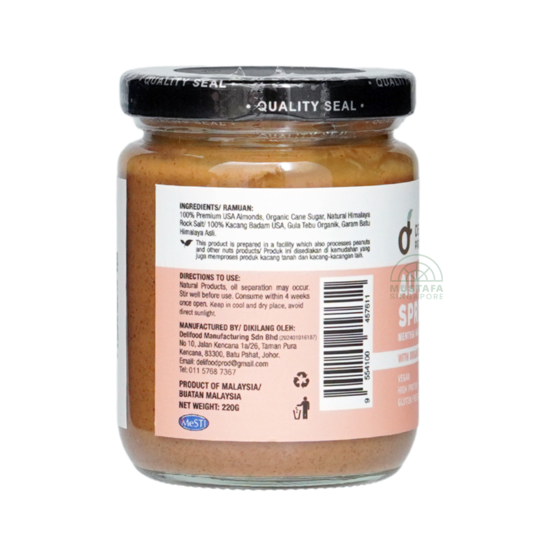 Delifood Almond Spread With Organic Cane Sugar 220g