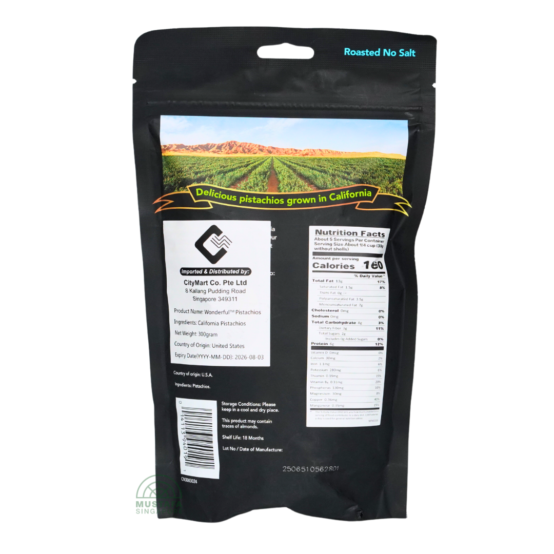 Wonderful Roasted No Salt Pistachios 300g