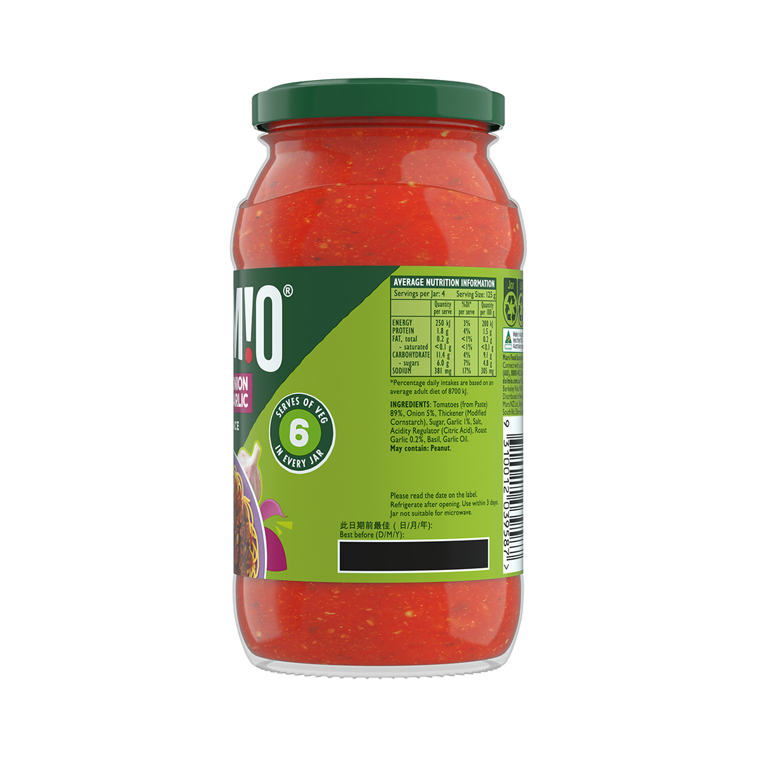 Dolmio Extra Pasta Sauce Tomato, Onion & Roast Garlic 500g