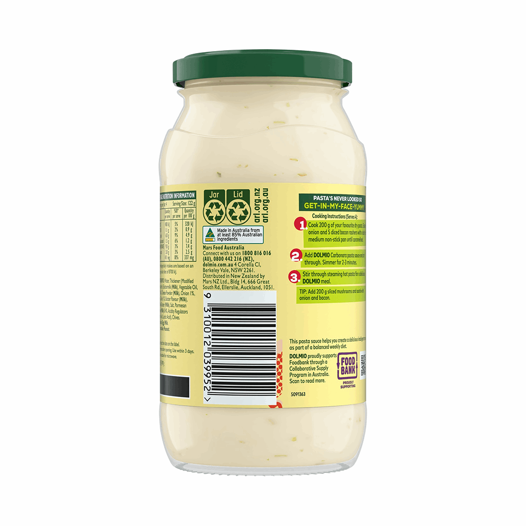 Dolmio Pasta Sauce Creamy Carbonara 490g