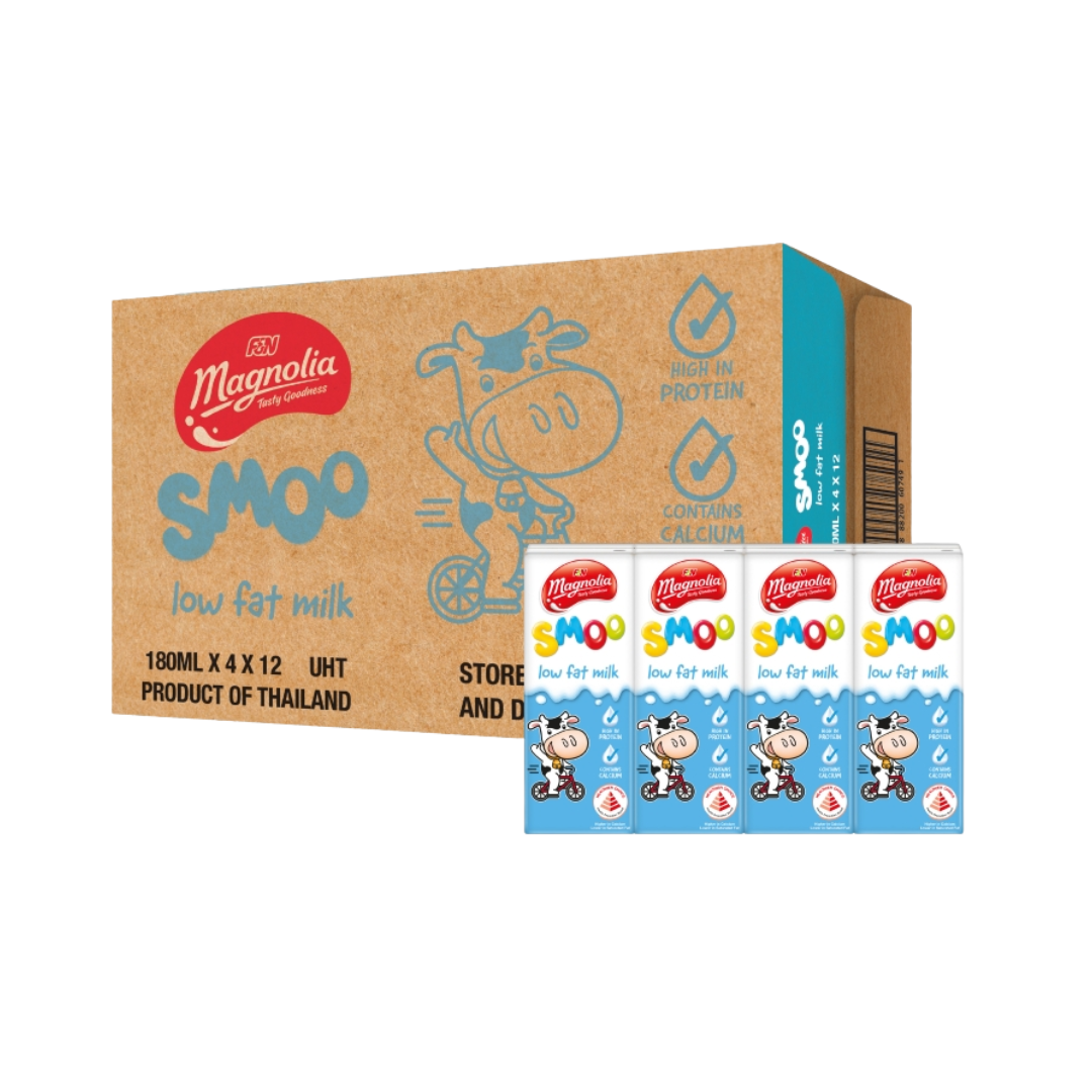 F&N Magnolia Smoo Low Fat Milk Plain 48 x 180ml