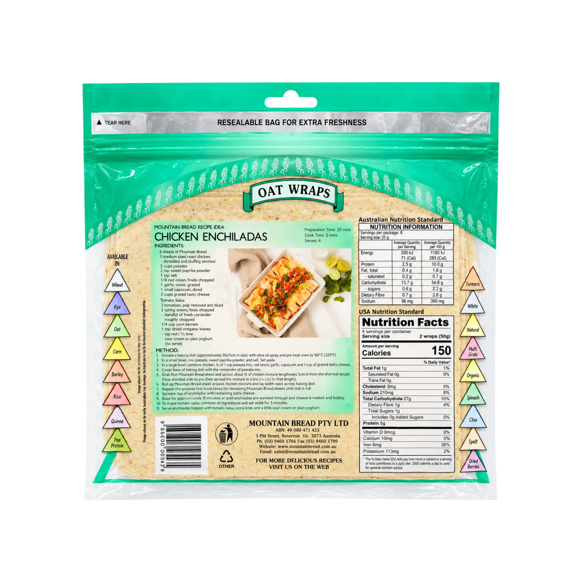 Mountain Bread Oat Wraps 8 Pcs 200g