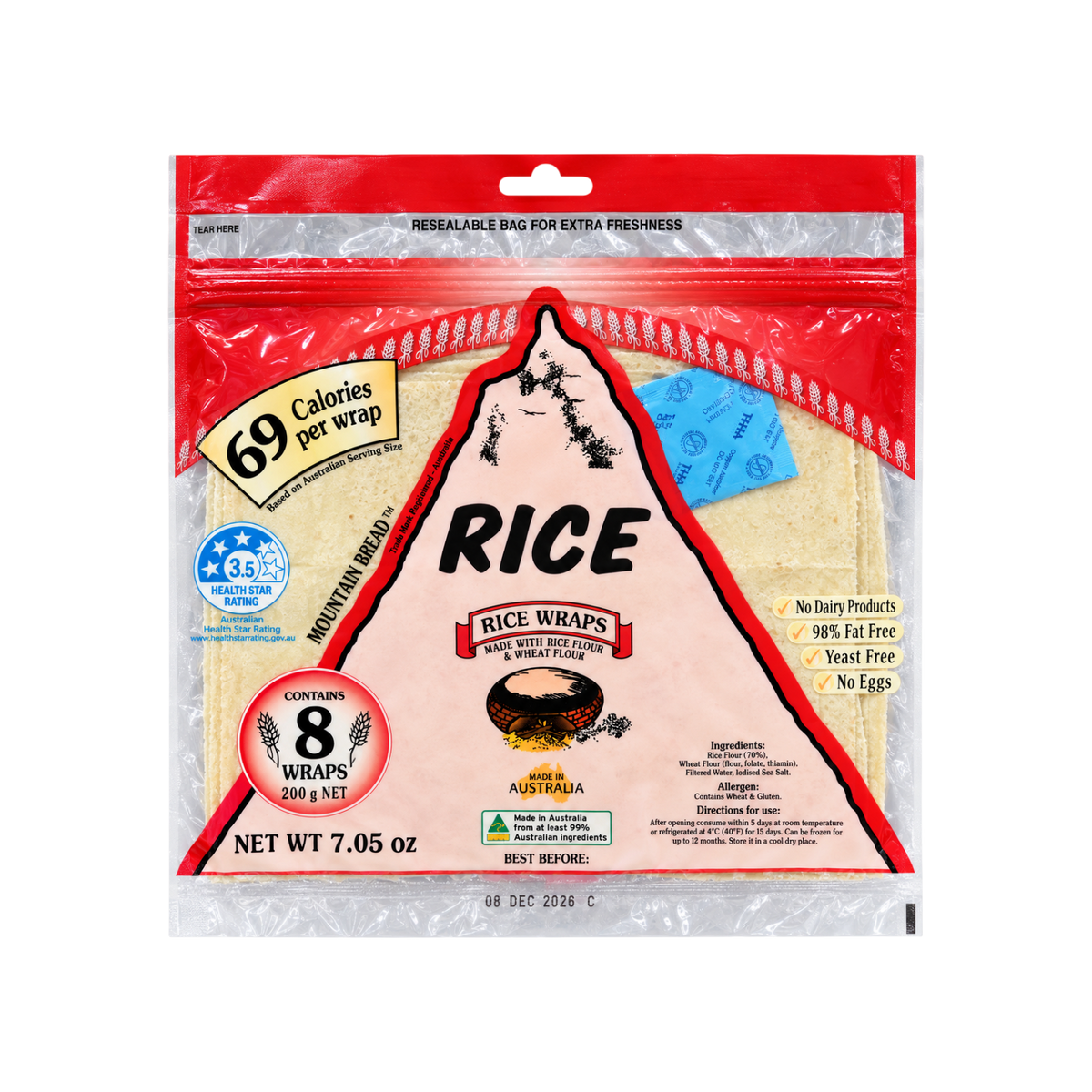 Mountain Bread Rice Wraps 8 Pcs 200g