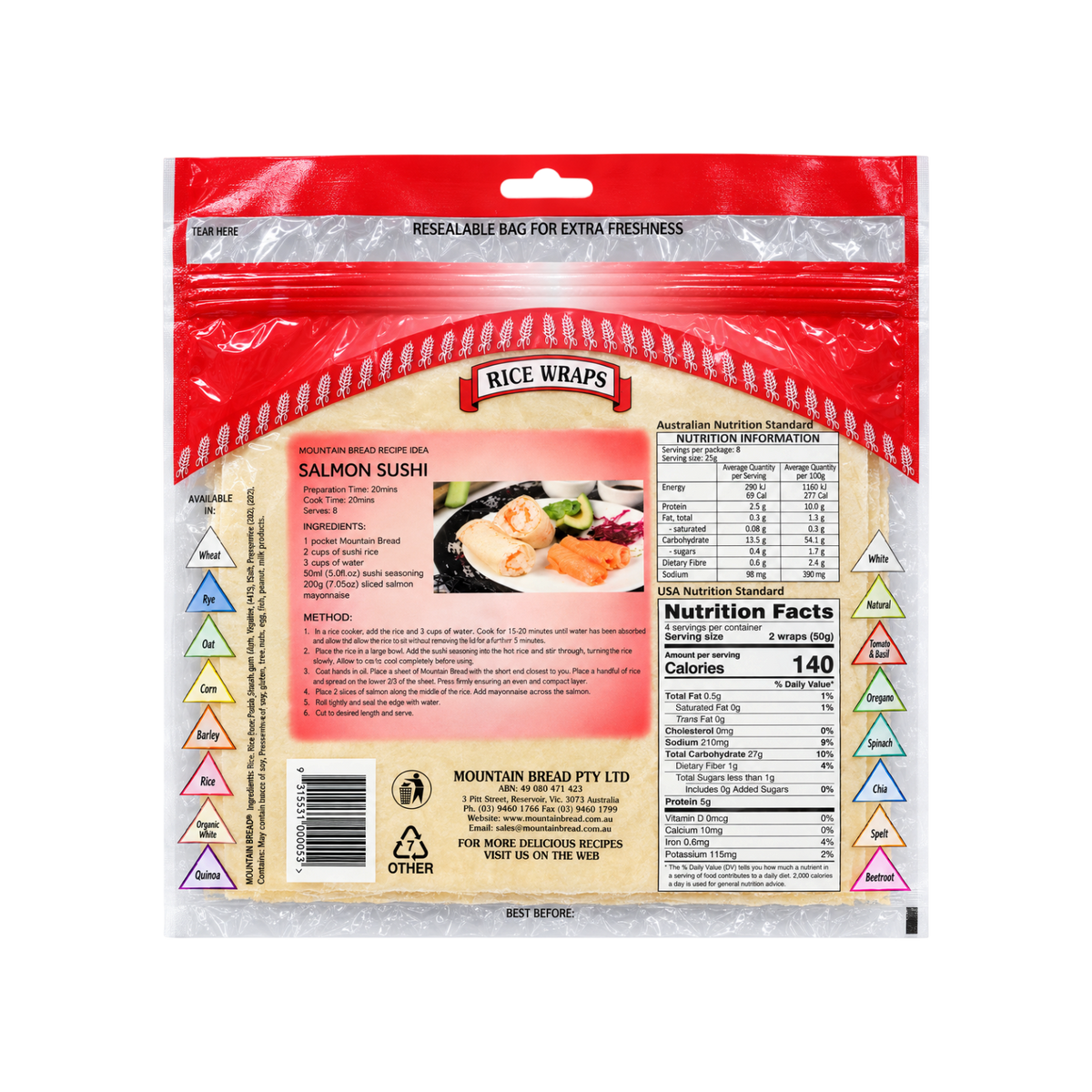 Mountain Bread Rice Wraps 8 Pcs 200g