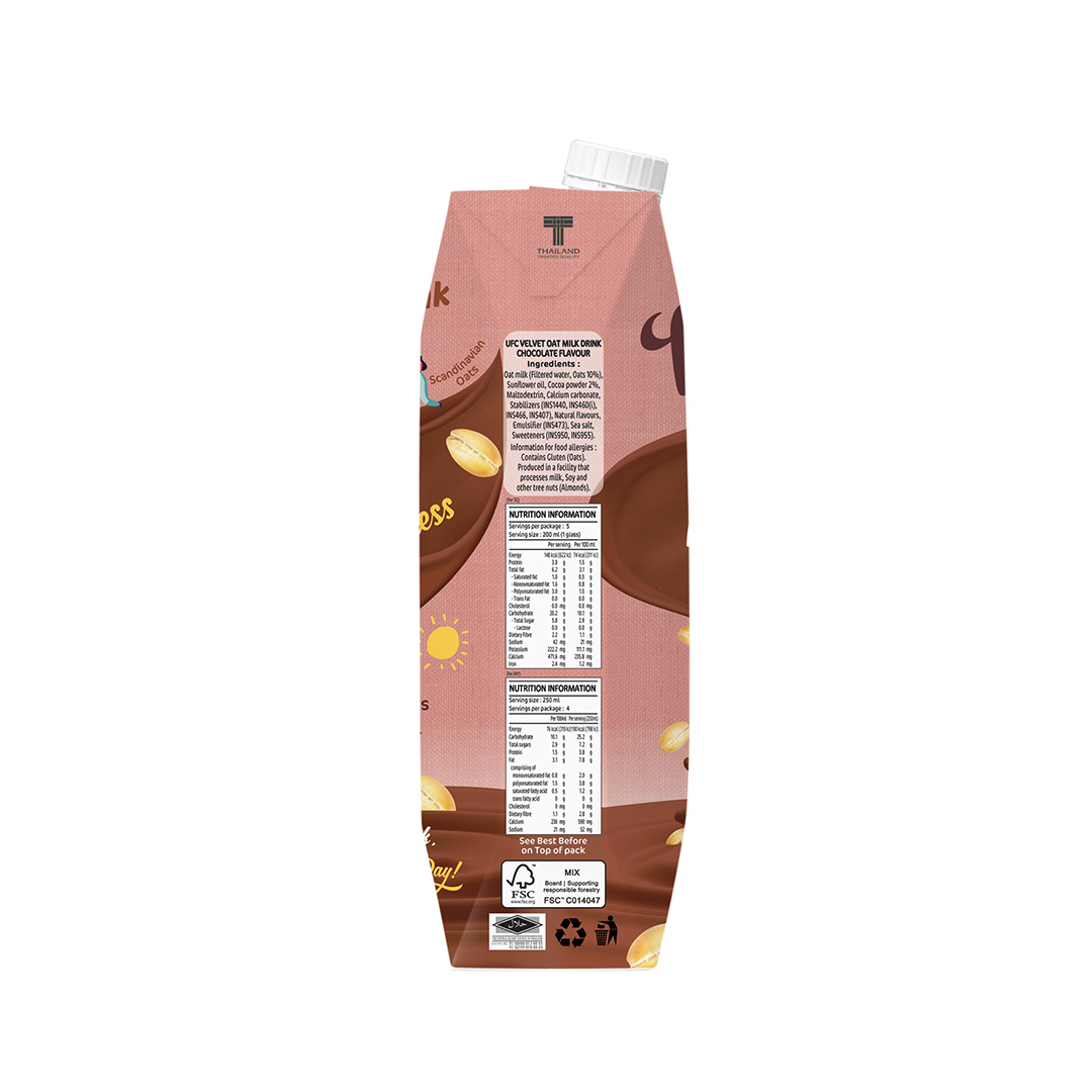 UFC Velvet Oat Milk Drink Chocolate Plant Based Dairy free 1L