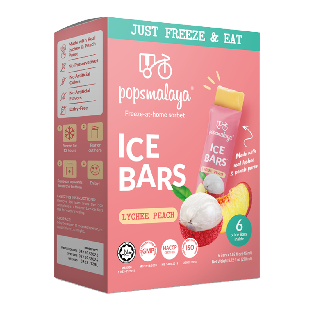 Popsmalaya Ice Bars Lychee Peach 6x45ml
