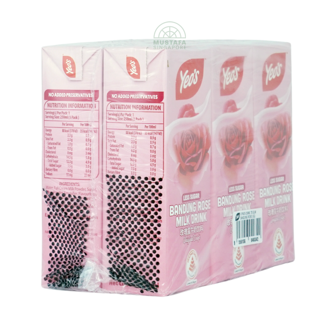 Yeo's Bandung Rose Milk Drink Less Sugar 6 pack 250ml
