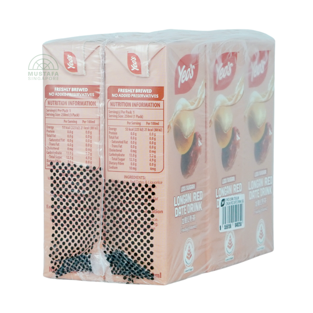 Yeo's Longan Red Date Drink Less Sugar 6 pack 250ml