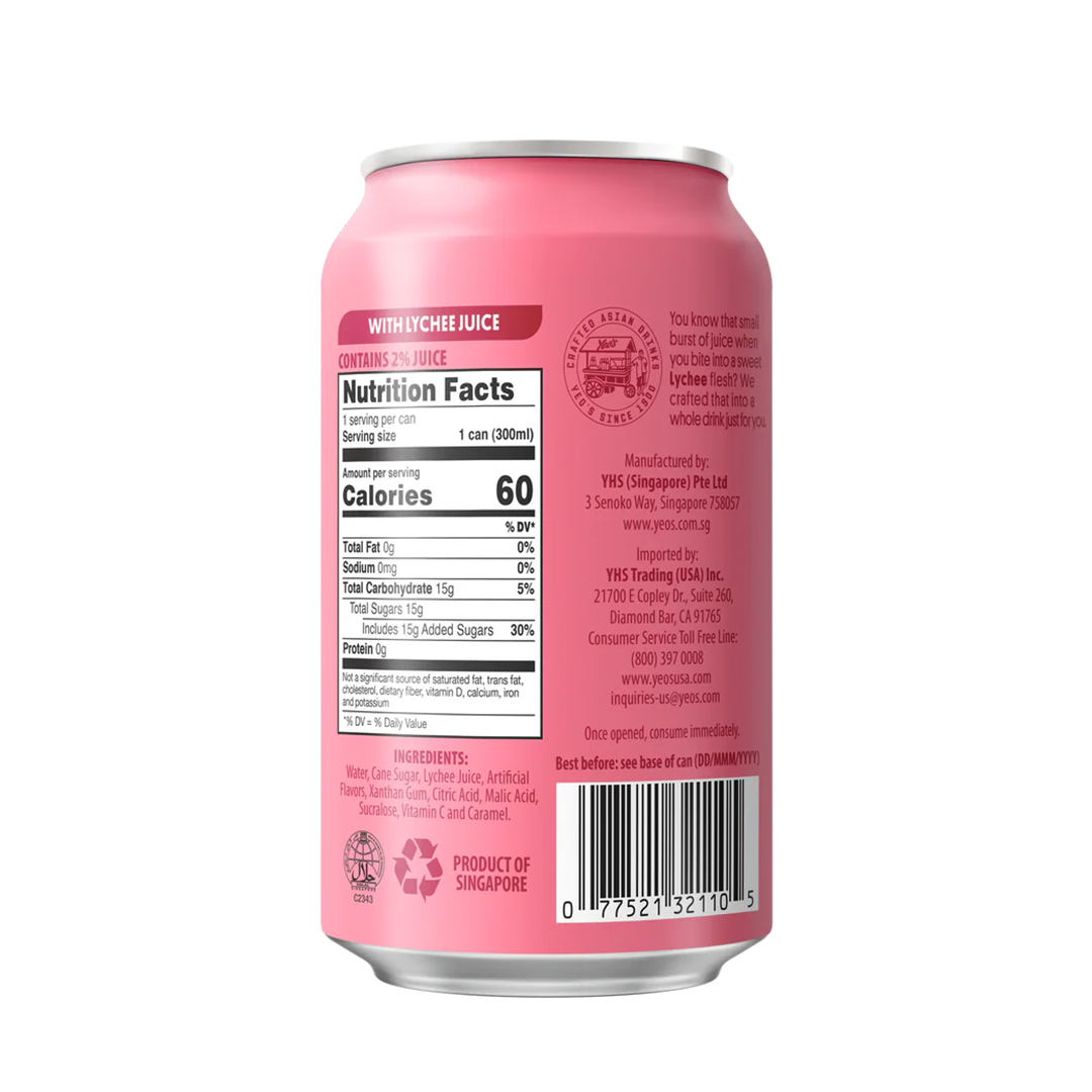 Yeo's Lychee Flavoured Drink Less Sugar 6 pack 250ml