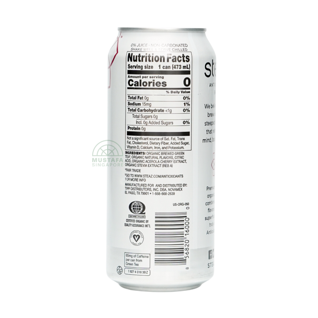 Steaz Antioxidant Brew Organic Green Tea Zero Calorie Raspberry 473g