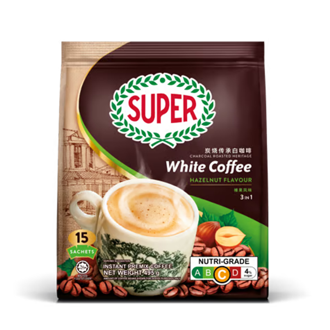 Super 3-in-1 Instant Charcoal Roasted White Coffee (Hazelnut) 495g