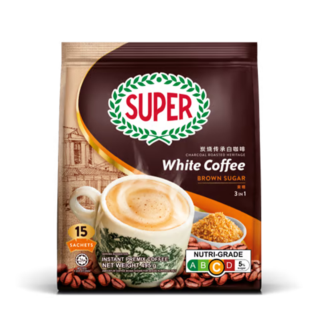 Super 3-in-1 Instant Charcoal Roasted White Coffee with Brown Sugar 495g